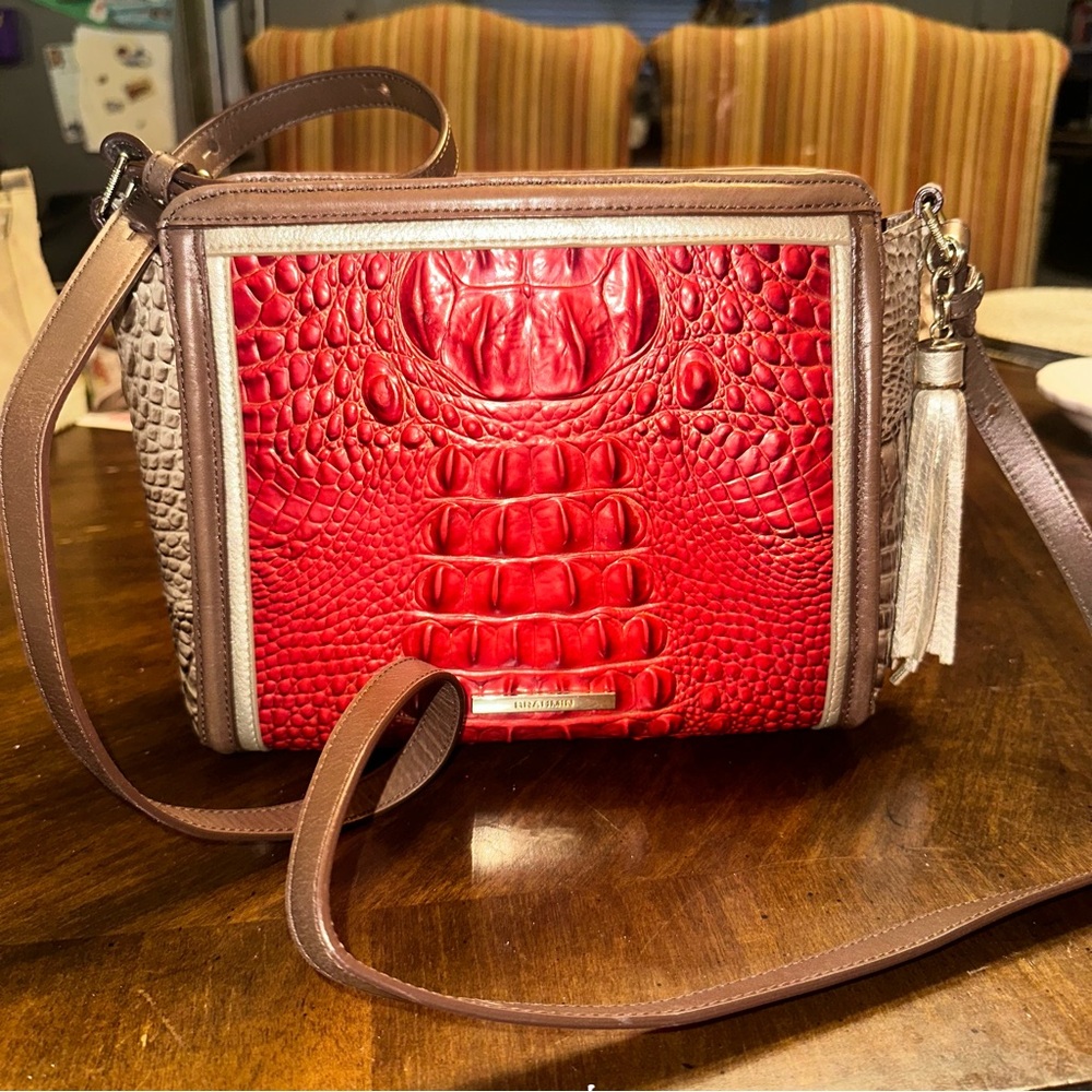 Brahmin Red and Brown Crossbody Bag